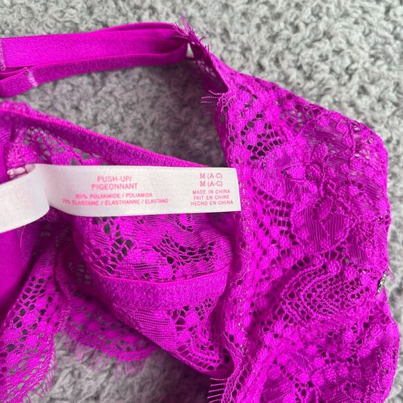Victoria's Secret PINK Lace Push-Up Pigeonnant Bra M A-C Fushia Floral - Picture 7 of 8